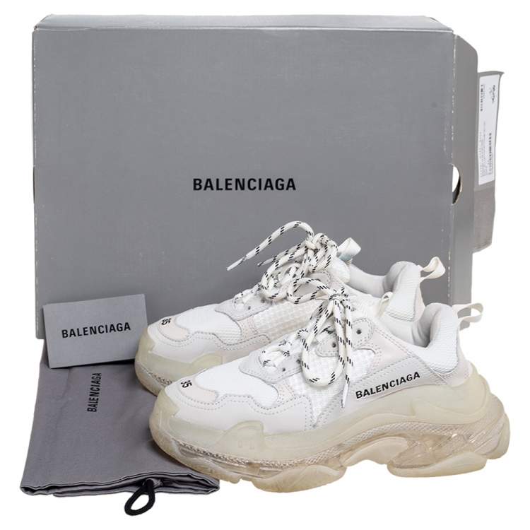 Pre Owned Balenciaga White Leather And Mesh Triple S Clear Low Top Sneakers Size 35