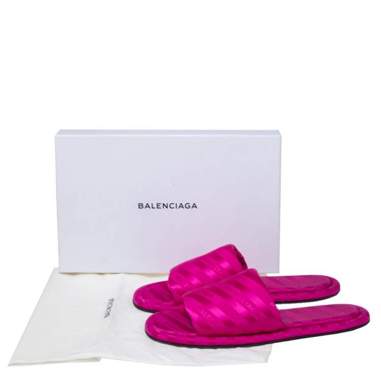 Pre Owned Balenciaga Pink Jacquard Hotel Flat Slides Size 39