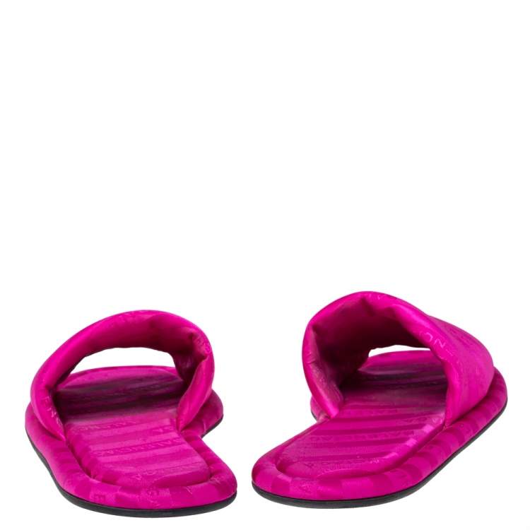 Pre Owned Balenciaga Pink Jacquard Hotel Flat Slides Size 39