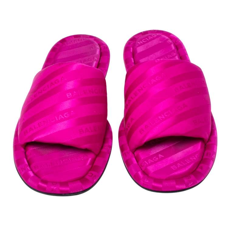 Pre Owned Balenciaga Pink Jacquard Hotel Flat Slides Size 39