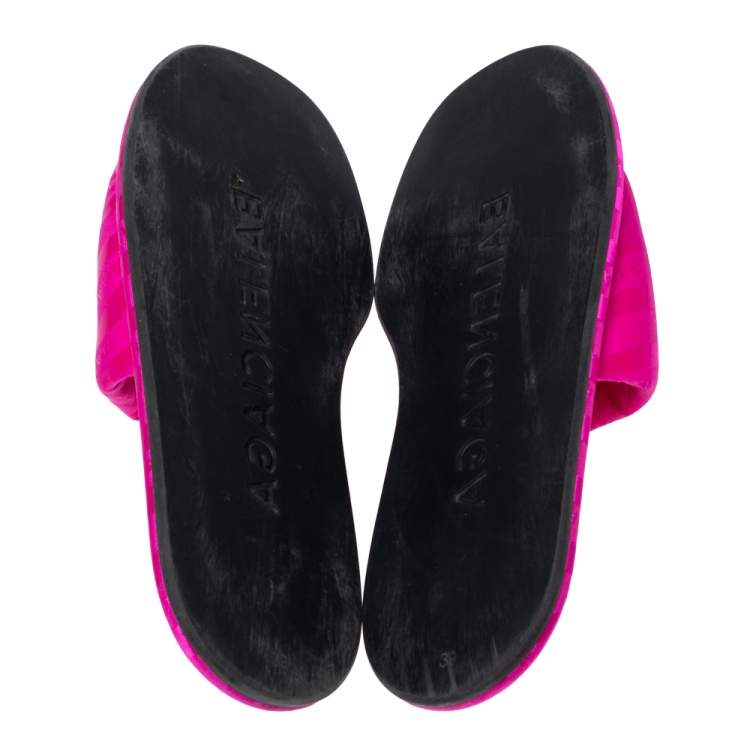 Pre Owned Balenciaga Pink Jacquard Hotel Flat Slides Size 39