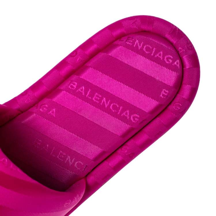 Pre Owned Balenciaga Pink Jacquard Hotel Flat Slides Size 39