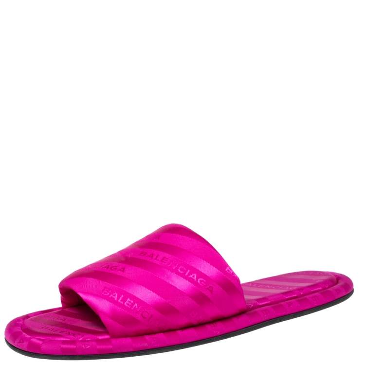 Pre Owned Balenciaga Pink Jacquard Hotel Flat Slides Size 39
