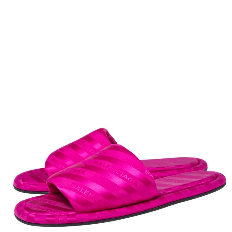 Pre Owned Balenciaga Pink Jacquard Hotel Flat Slides Size 39