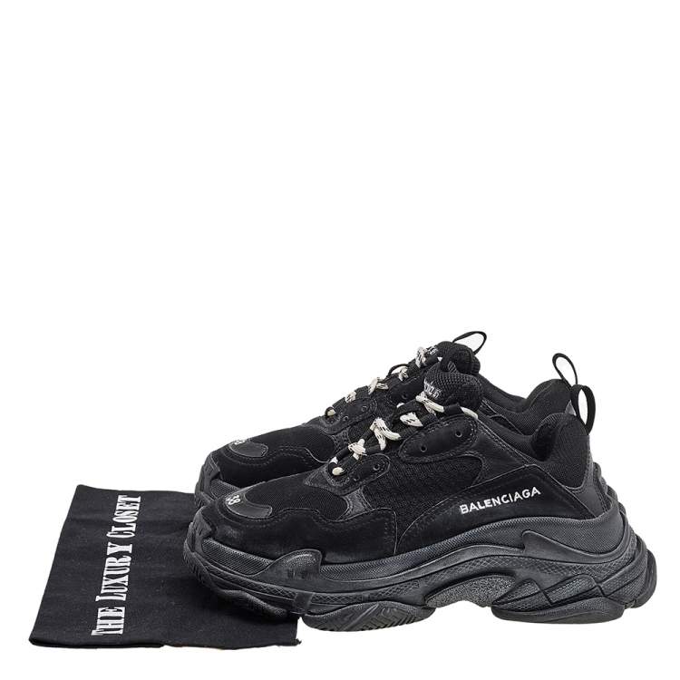 Pre Owned Balenciaga Black Mesh And Leather Triple S Low Top Sneakers Size 38