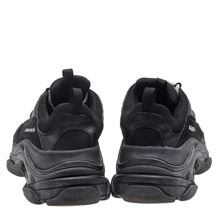 Pre Owned Balenciaga Black Mesh And Leather Triple S Low Top Sneakers Size 38