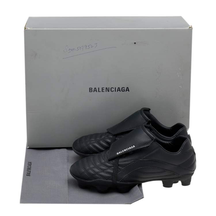 Pre Owned Balenciaga Black Leather Logo Print Soccer Sneakers Size 37