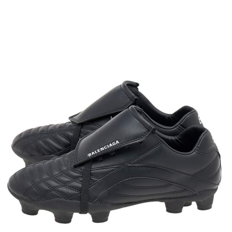 Pre Owned Balenciaga Black Leather Logo Print Soccer Sneakers Size 37