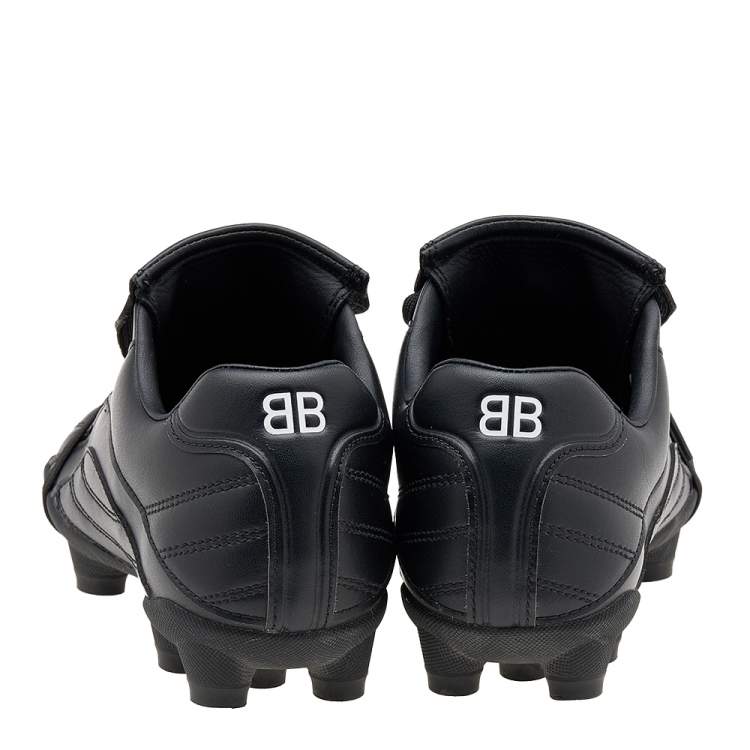 Pre Owned Balenciaga Black Leather Logo Print Soccer Sneakers Size 37