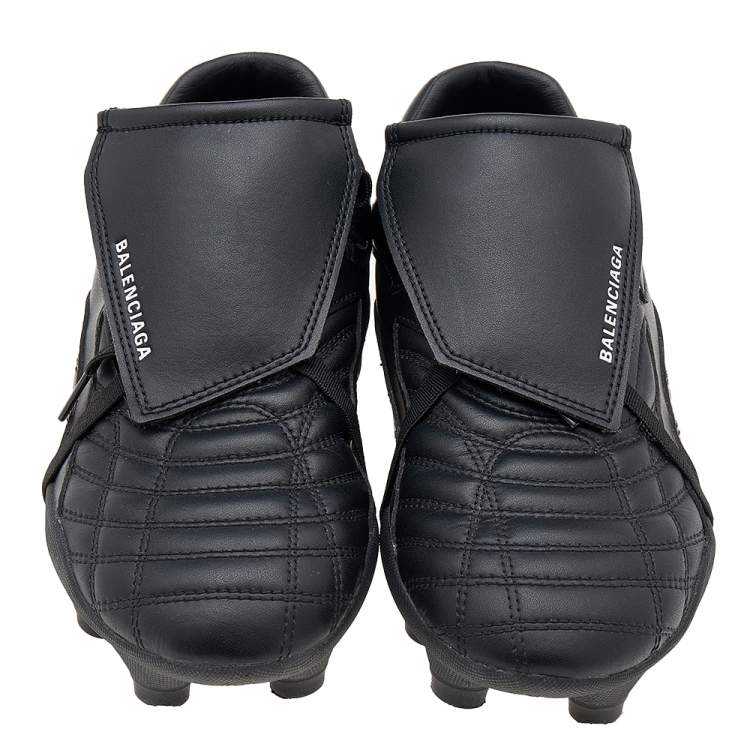 Pre Owned Balenciaga Black Leather Logo Print Soccer Sneakers Size 37