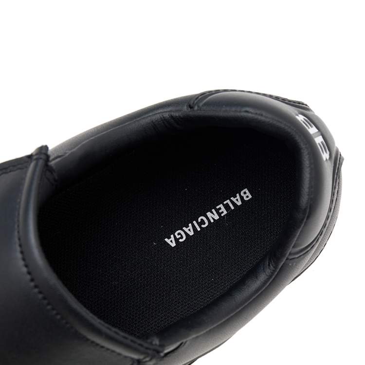 Pre Owned Balenciaga Black Leather Logo Print Soccer Sneakers Size 37