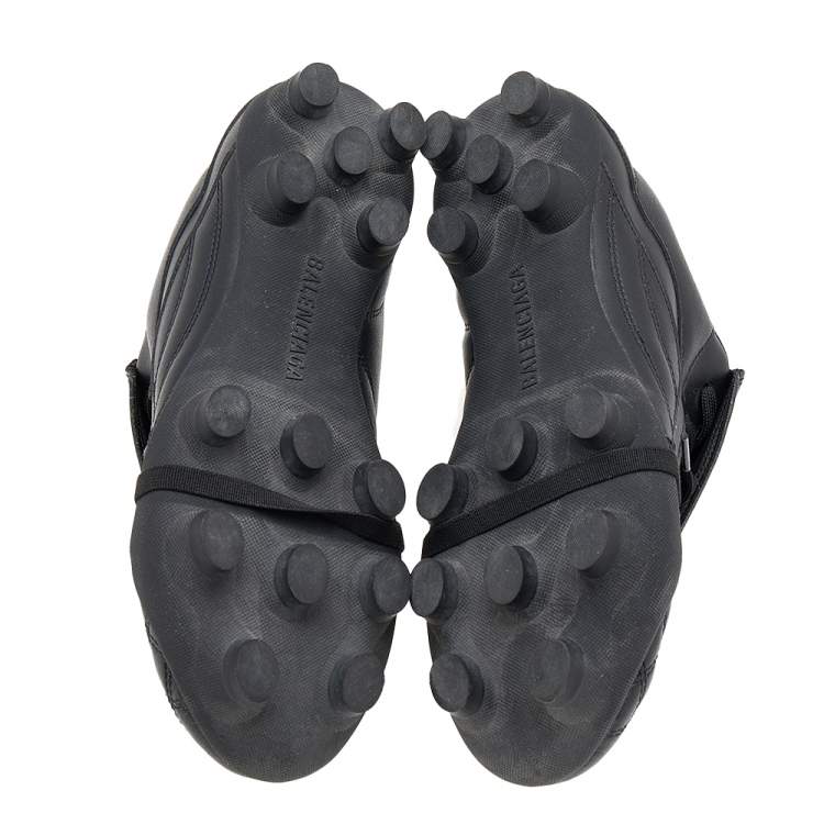 Pre Owned Balenciaga Black Leather Logo Print Soccer Sneakers Size 37