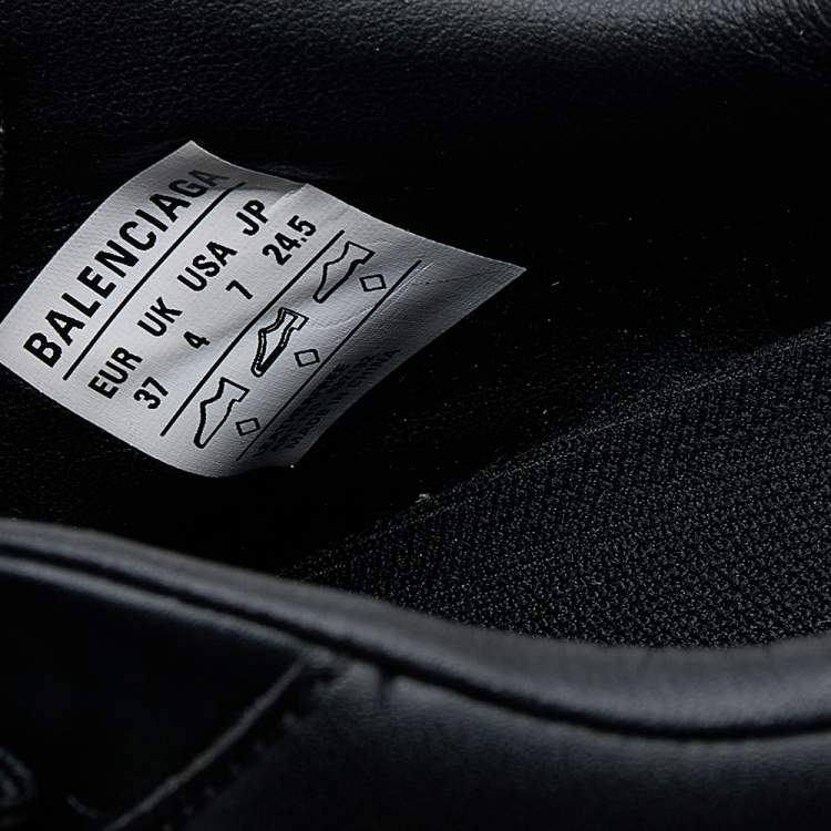 Pre Owned Balenciaga Black Leather Logo Print Soccer Sneakers Size 37