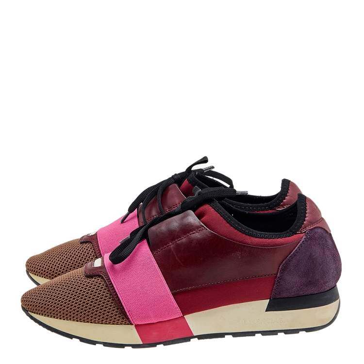 Pre Owned Balenciaga Multicolor Leather And Mesh Race Runner Low Top Sneakers Size 40