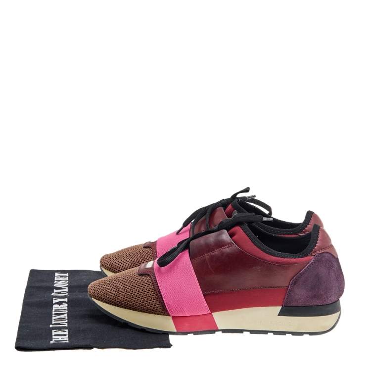 Pre Owned Balenciaga Multicolor Leather And Mesh Race Runner Low Top Sneakers Size 40