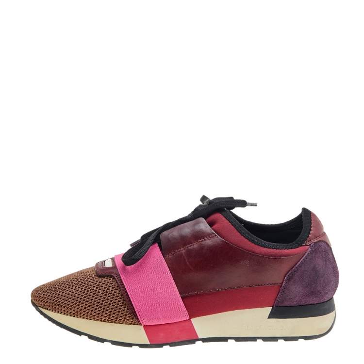 Pre Owned Balenciaga Multicolor Leather And Mesh Race Runner Low Top Sneakers Size 40