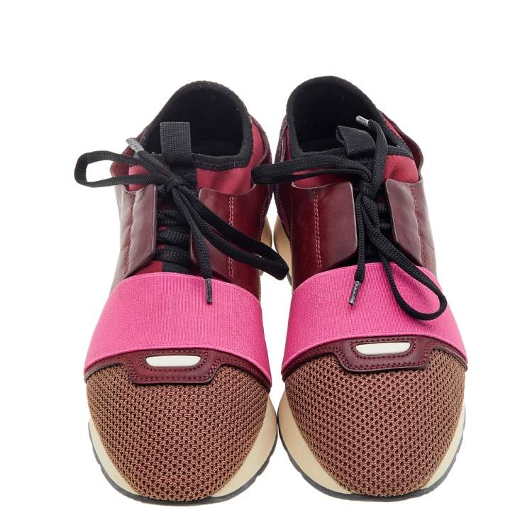 Pre Owned Balenciaga Multicolor Leather And Mesh Race Runner Low Top Sneakers Size 40