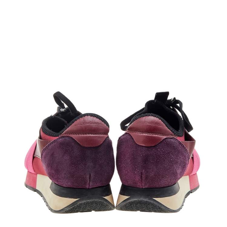 Pre Owned Balenciaga Multicolor Leather And Mesh Race Runner Low Top Sneakers Size 40