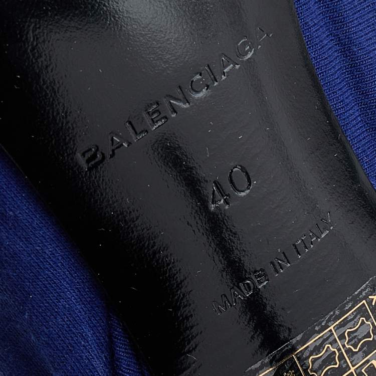 Pre Owned Balenciaga Blue Fabric And Leather Knife Logo Pointed Toe Pumps Size 40