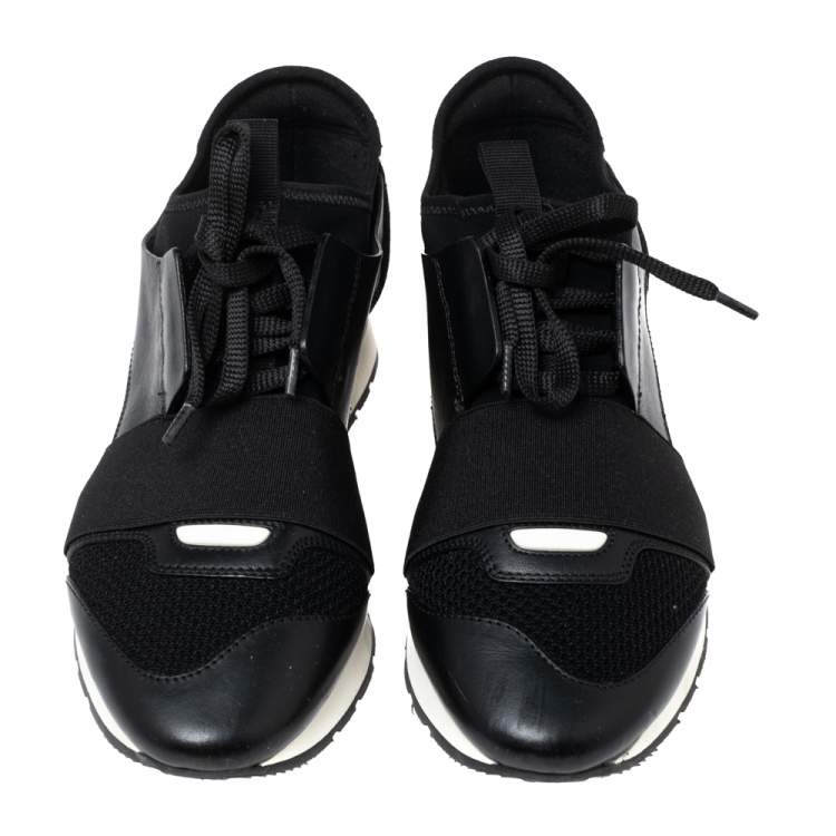 مملوكة مسبقًا Balenciaga Black  Leather And Mesh Race Runner Sneakers Size 36