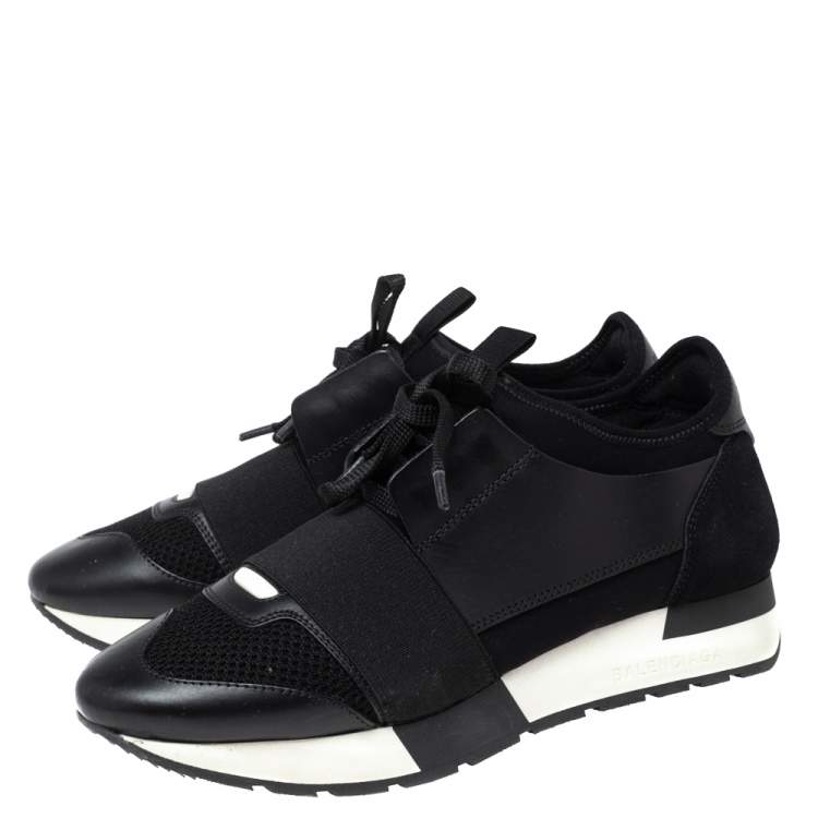 مملوكة مسبقًا Balenciaga Black  Leather And Mesh Race Runner Sneakers Size 36