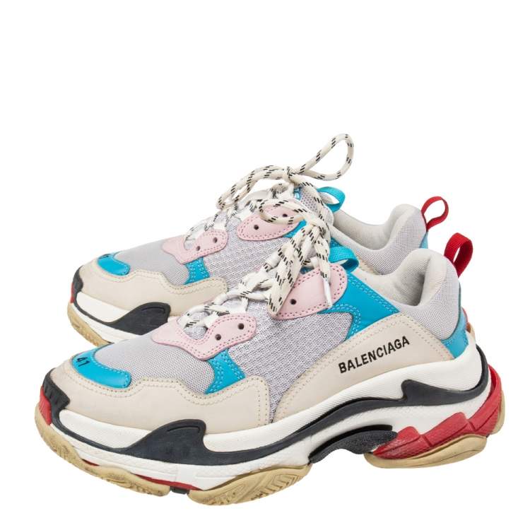 Pre Owned Balenciaga Multicolor Mesh And Leather Triple S Sneakers Size 41