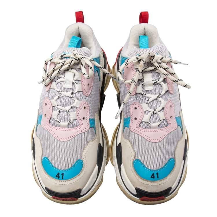 Pre Owned Balenciaga Multicolor Mesh And Leather Triple S Sneakers Size 41