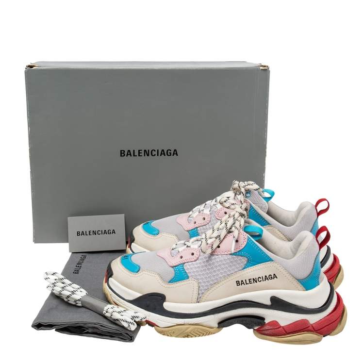 Pre Owned Balenciaga Multicolor Mesh And Leather Triple S Sneakers Size 41