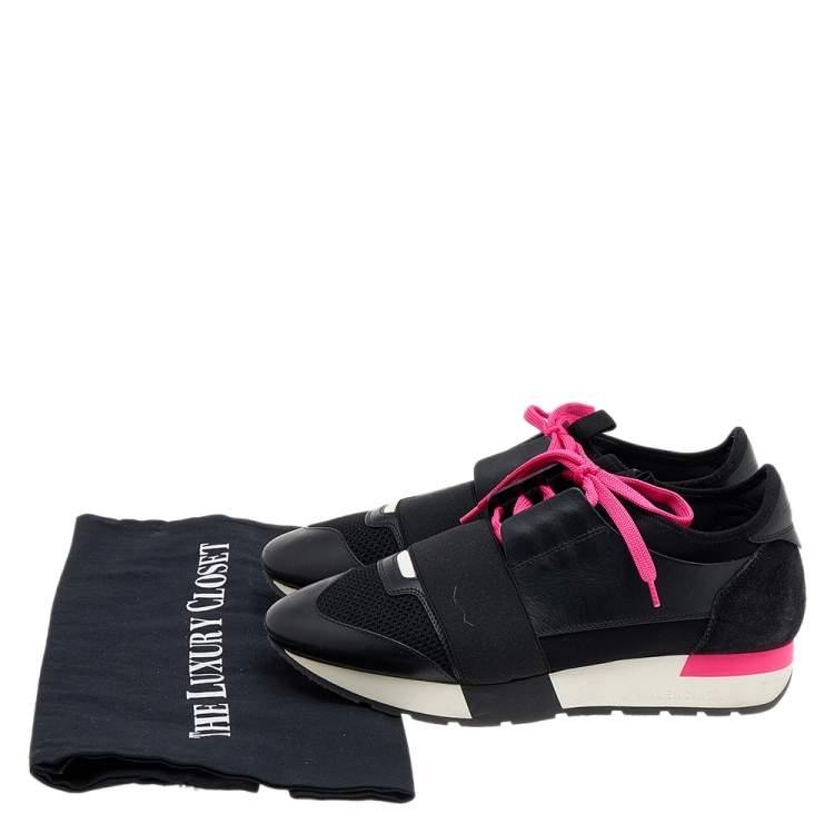 Pre Owned Balenciaga Black Leather And Mesh Race Runner Sneakers Size 37