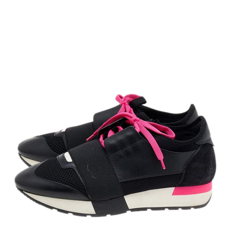 Pre Owned Balenciaga Black Leather And Mesh Race Runner Sneakers Size 37