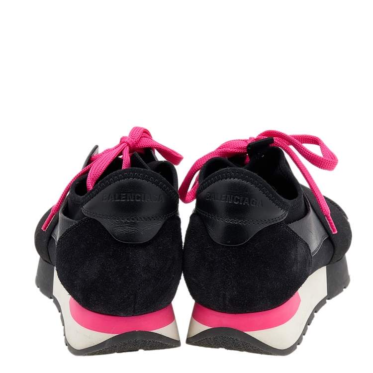 Pre Owned Balenciaga Black Leather And Mesh Race Runner Sneakers Size 37