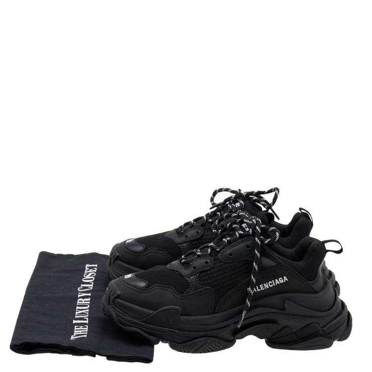 Pre Owned Balenciaga Black Mesh and Leather Triple S Sneakers Size 39