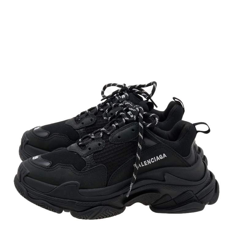 Pre Owned Balenciaga Black Mesh and Leather Triple S Sneakers Size 39