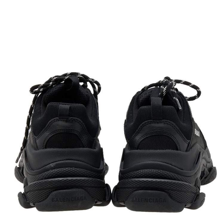 Pre Owned Balenciaga Black Mesh and Leather Triple S Sneakers Size 39