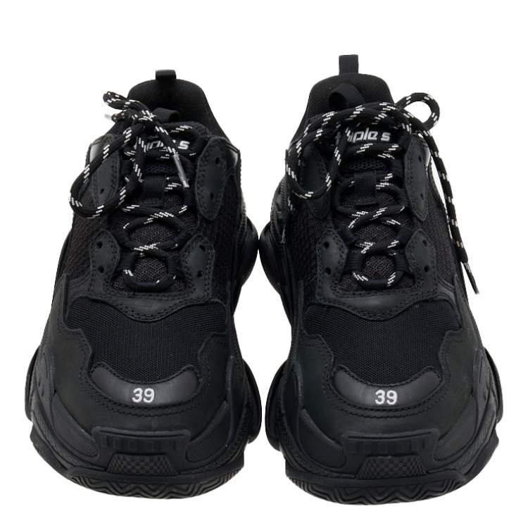 Pre Owned Balenciaga Black Mesh and Leather Triple S Sneakers Size 39