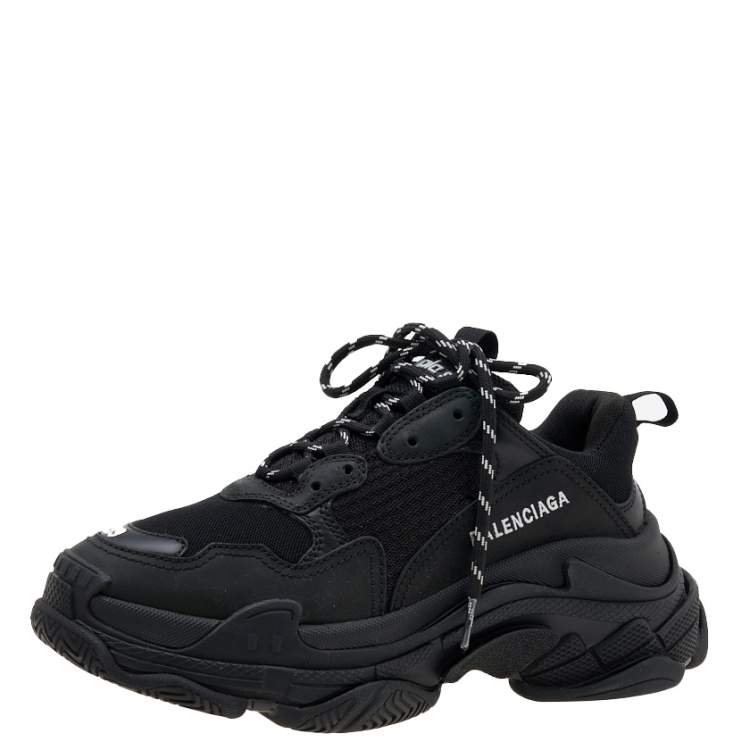 Pre Owned Balenciaga Black Mesh and Leather Triple S Sneakers Size 39