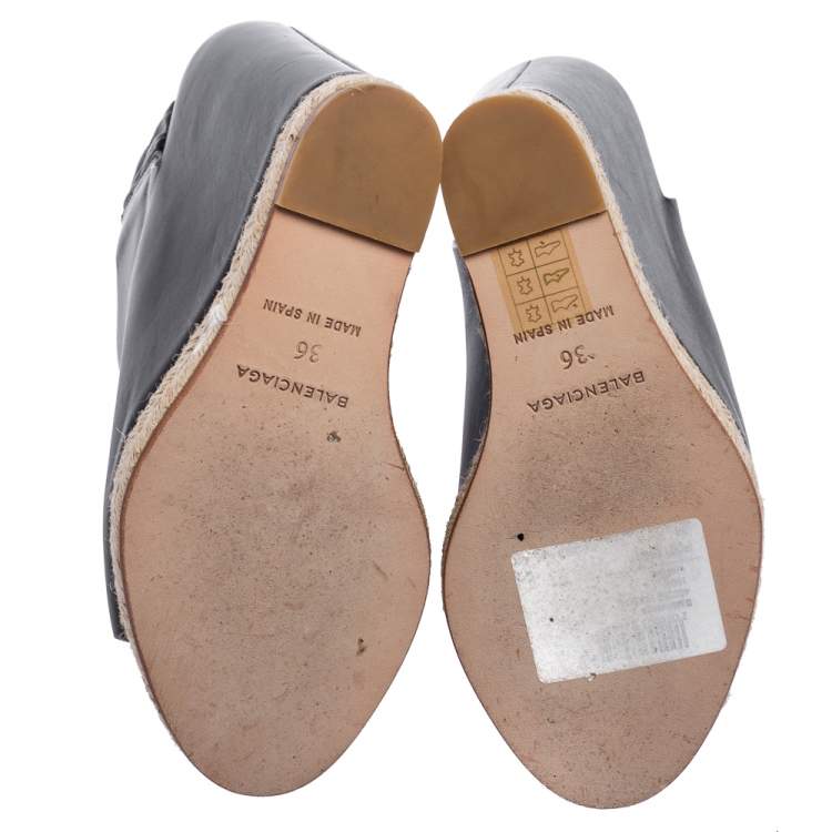 Pre Owned Balenciaga Black Leather Wedge Espadrille Slingback Sandals Size 36