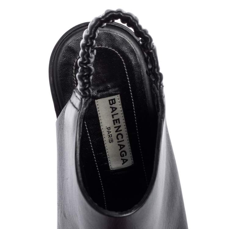 Pre Owned Balenciaga Black Leather Wedge Espadrille Slingback Sandals Size 36