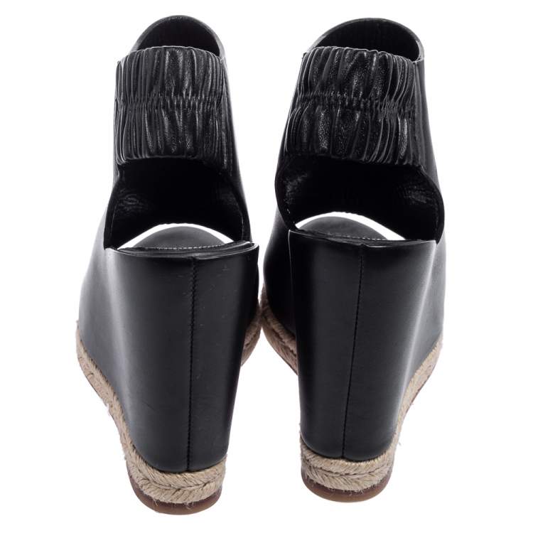 Pre Owned Balenciaga Black Leather Wedge Espadrille Slingback Sandals Size 36