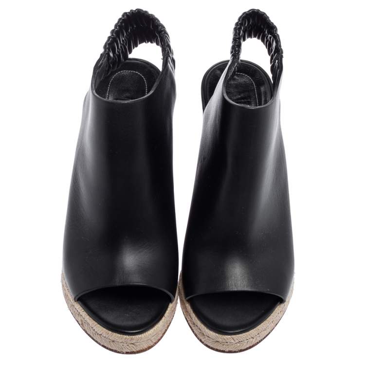 Pre Owned Balenciaga Black Leather Wedge Espadrille Slingback Sandals Size 36