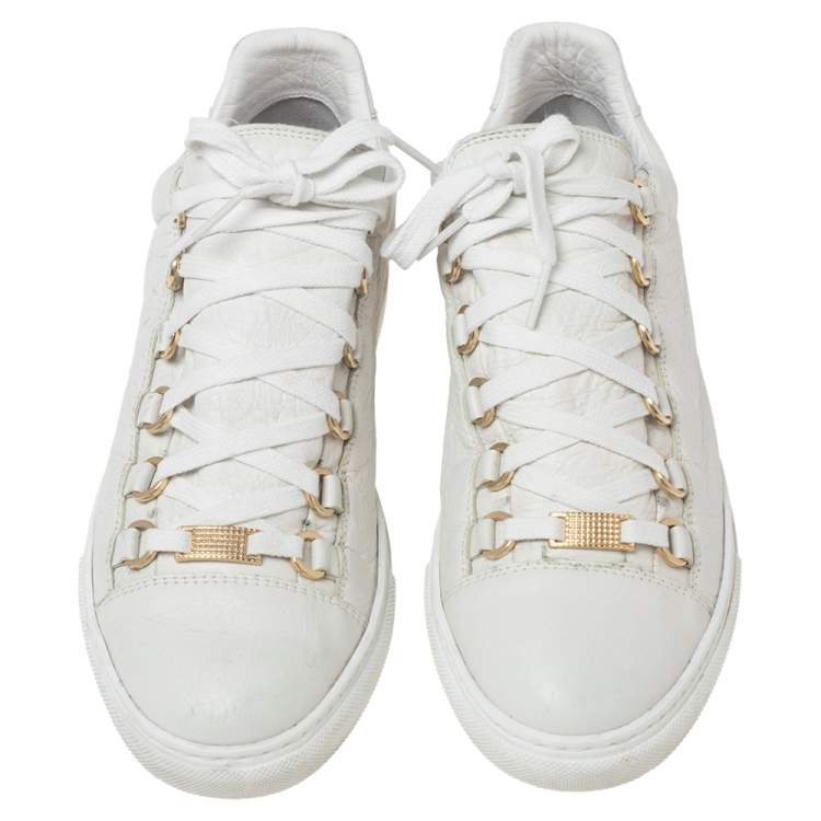 Pre Owned Balenciaga White Leather Arena  Sneakers Size 39