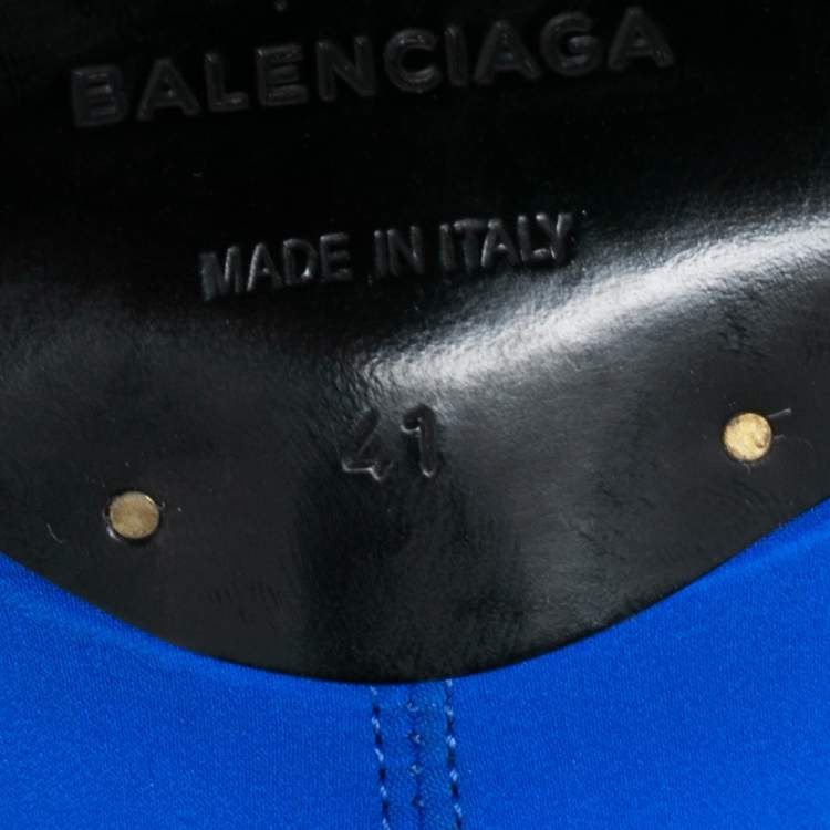 Pre Owned Balenciaga Blue Fabric And Black Leather Neoprone Peep-Toe Ankle Strap Sandals Size 41