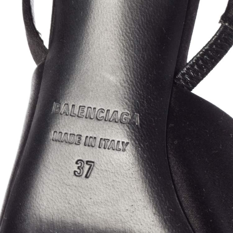 Pre Owned Balenciaga Black Satin Bow Slingback Sandals Size 37 