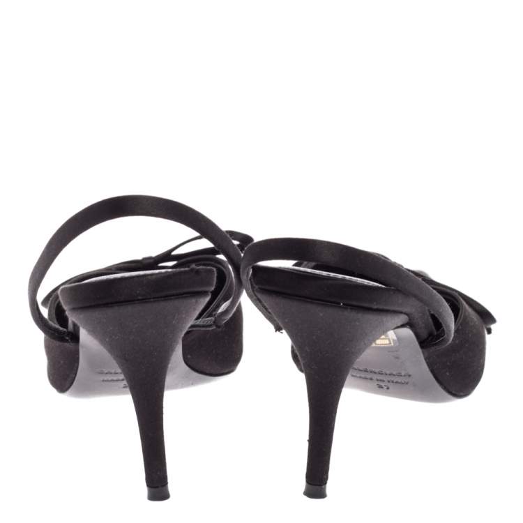 Pre Owned Balenciaga Black Satin Bow Slingback Sandals Size 37 