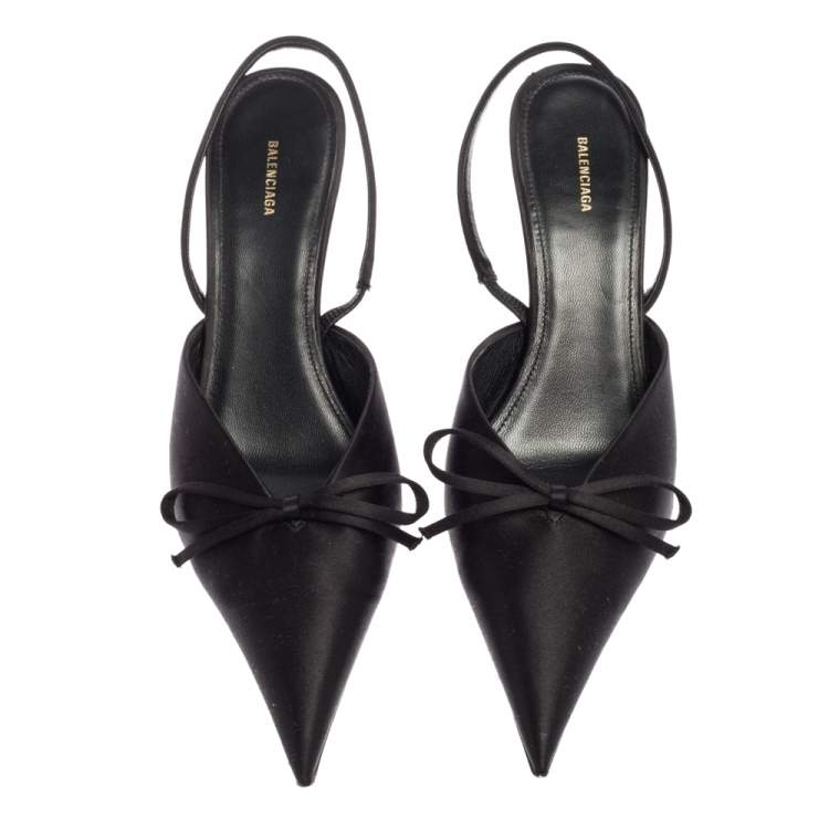 Pre Owned Balenciaga Black Satin Bow Slingback Sandals Size 37 