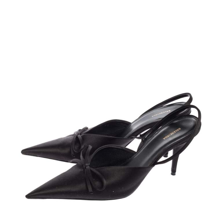 Pre Owned Balenciaga Black Satin Bow Slingback Sandals Size 37 