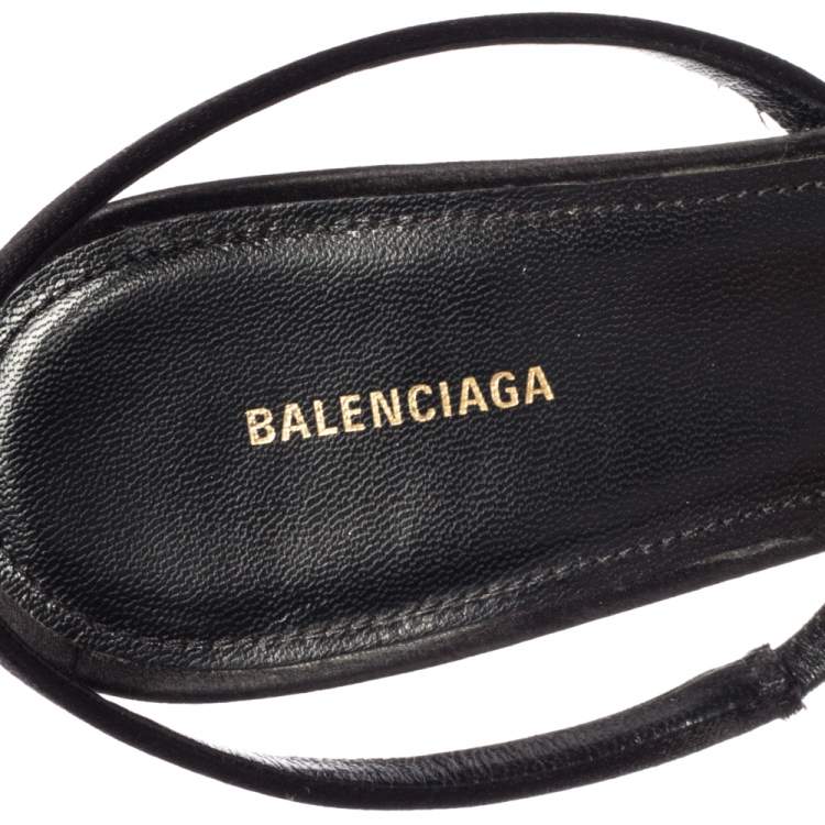 Pre Owned Balenciaga Black Satin Bow Slingback Sandals Size 37 