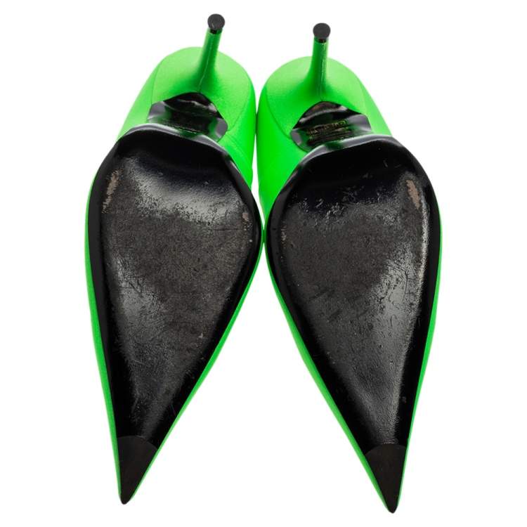 Pre Owned Balenciaga Neon Green Fabric Knife Pointed-Toe Pumps Size 41