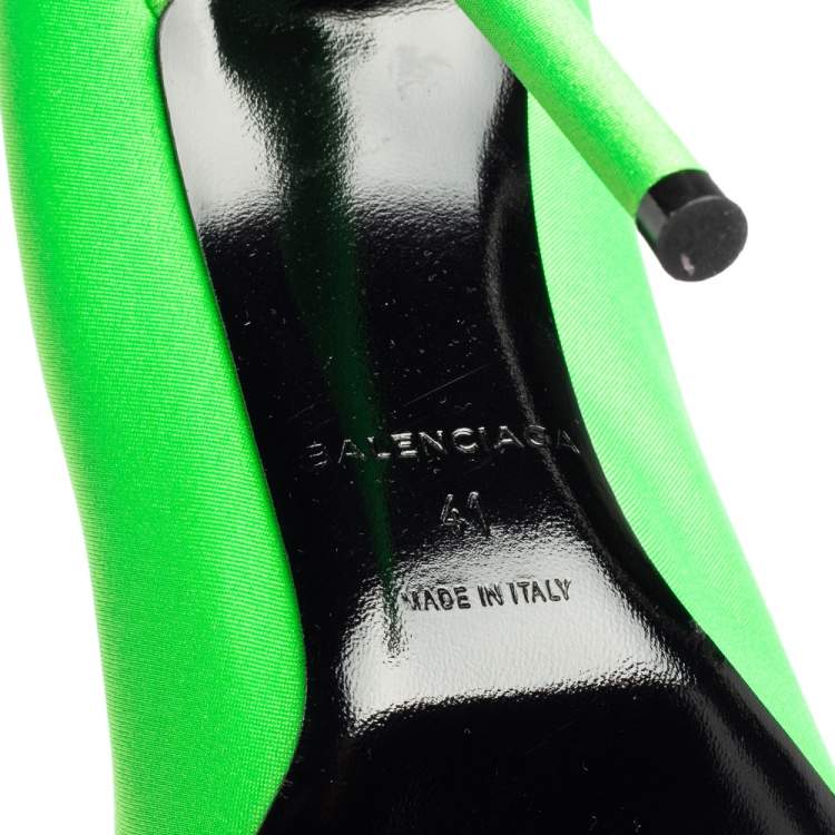 Pre Owned Balenciaga Neon Green Fabric Knife Pointed-Toe Pumps Size 41