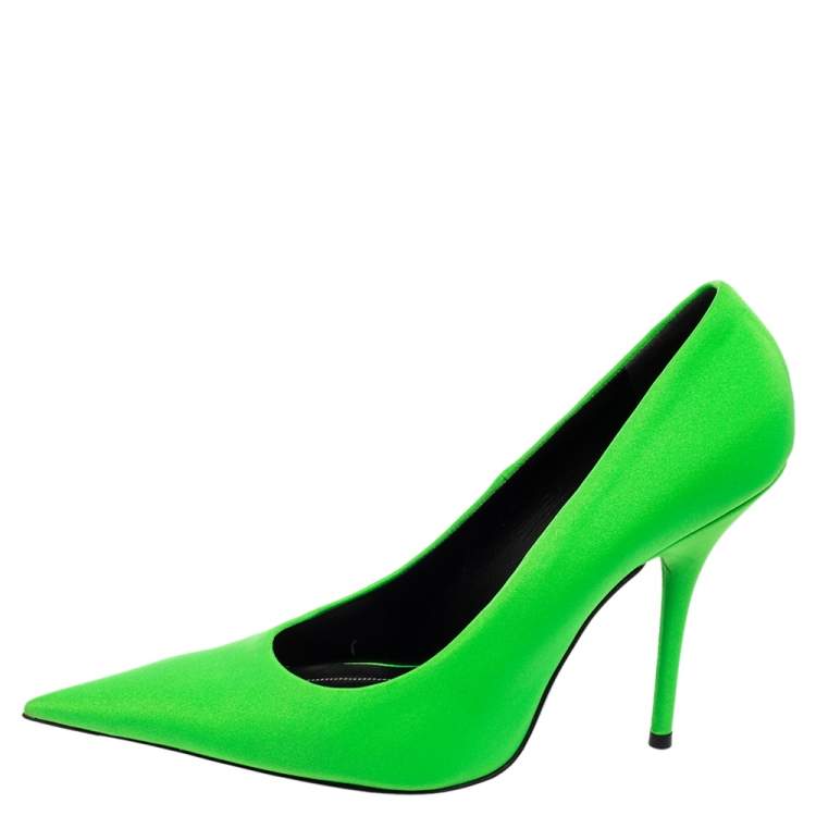 Pre Owned Balenciaga Neon Green Fabric Knife Pointed-Toe Pumps Size 41